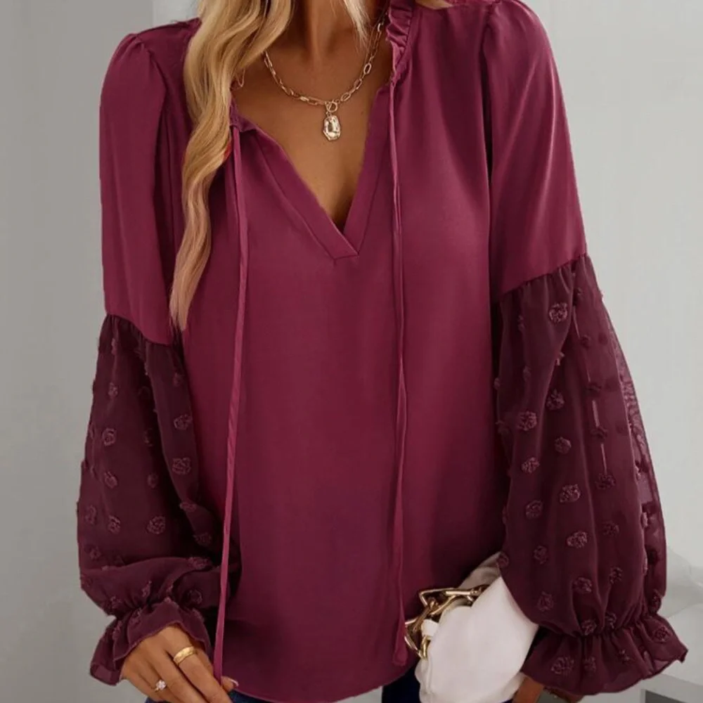 🥀 BOHO BURGUNDY LOOSE FIT BLOUSE! - Picture 6 of 7